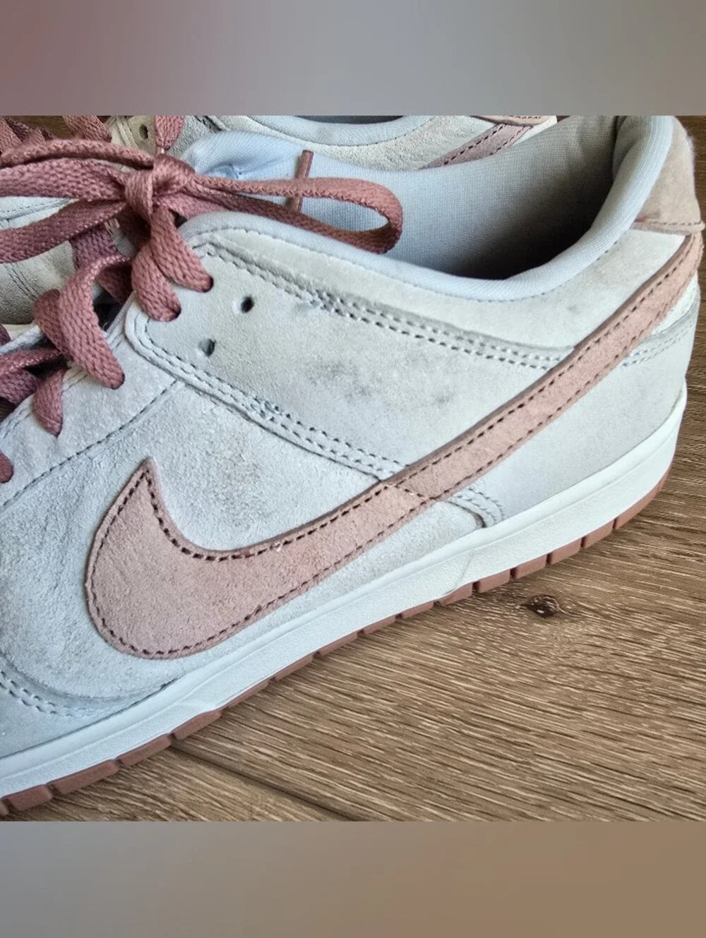 Nike Dunk Low Pink White Size 13 Men Sneakers Suede Leather Fossil Rose